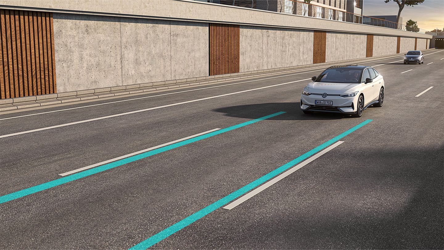 O gráfico mostra como o Lane Assist funciona no VW ID.7. 