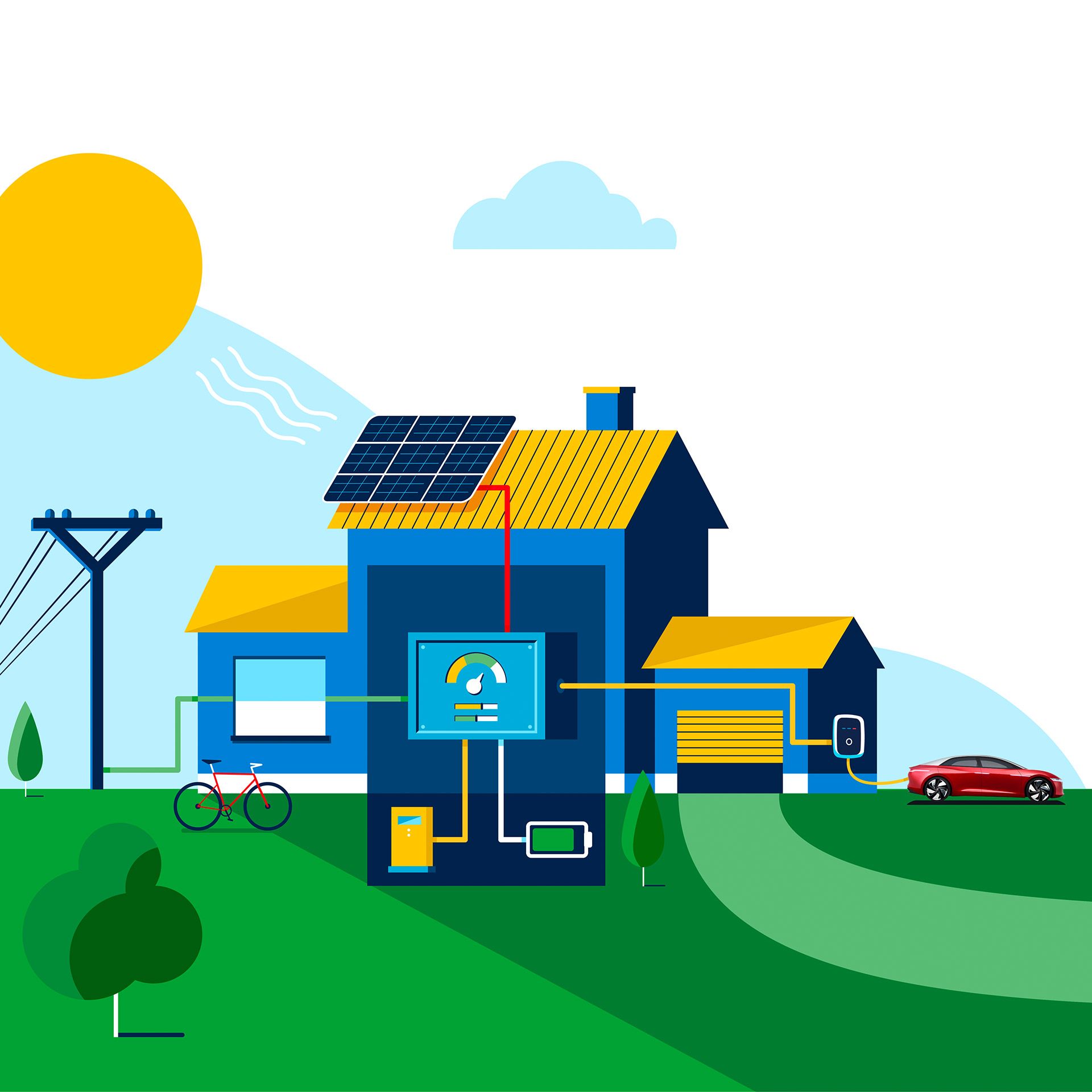 Ilustração mobilidade elétrica e sistemas inteligentes de gestão de energia