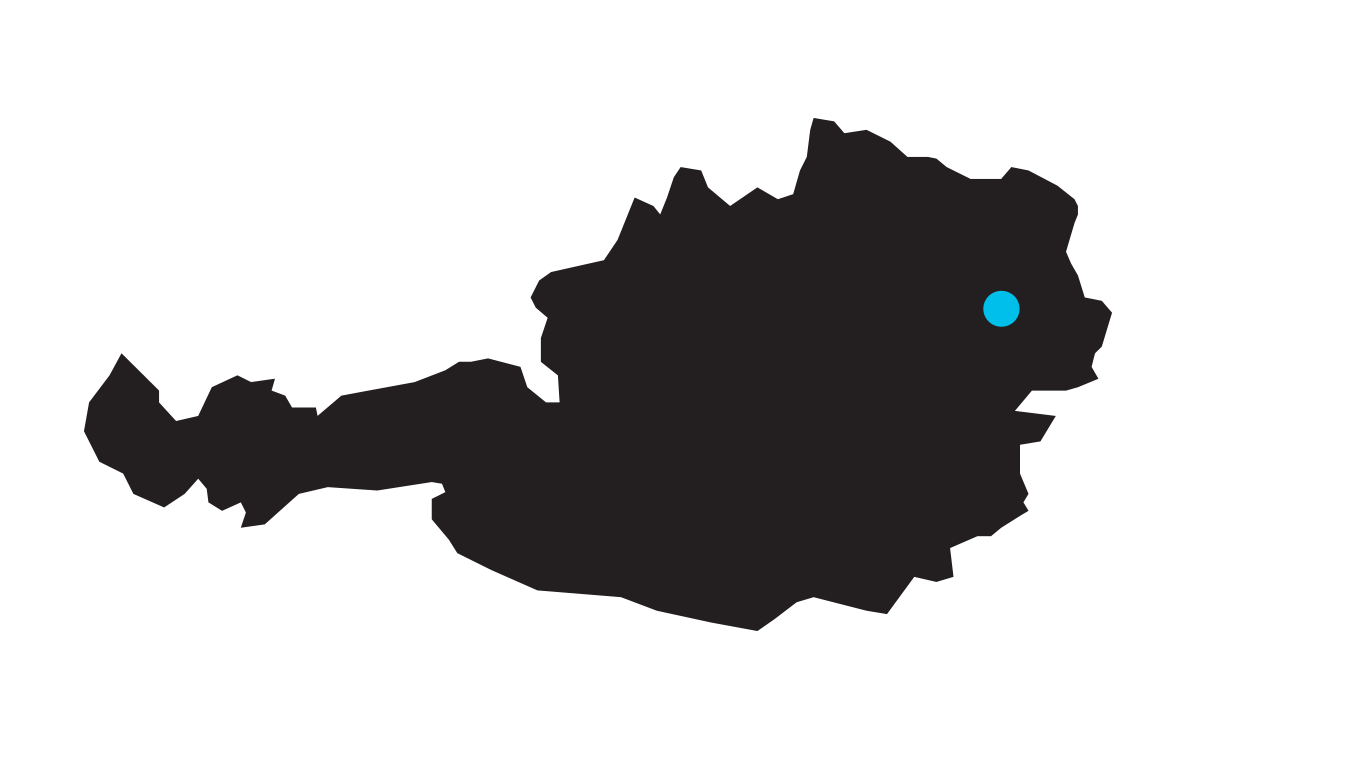 Esboço de um mapa da Áustria com uma marca na localização de Viena 